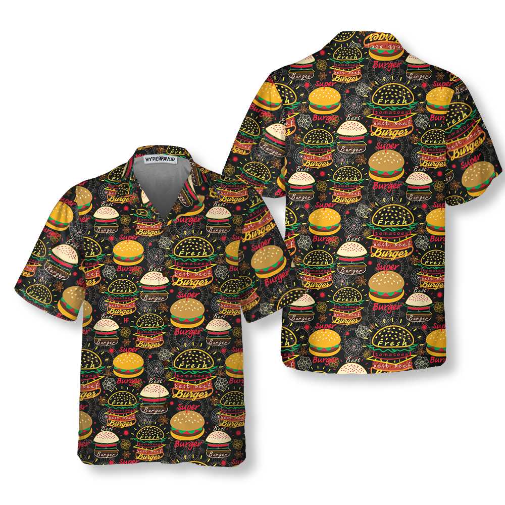 Floral Tasty Burgers Hawaiian Shirt Funny Seamless Pattern Burger Shirt Aloha Shirt For Men and Women