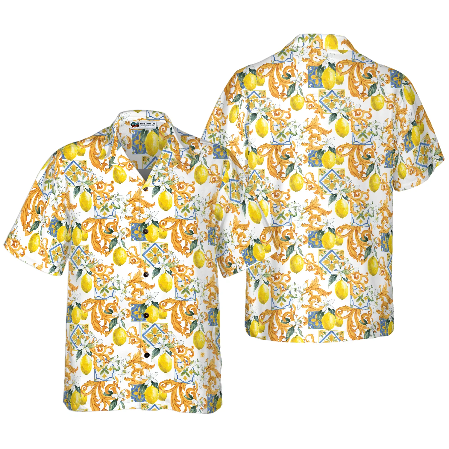 Sicilian Style Lemon Print Hawaiian Shirt Aloha Shirt For Men and Women