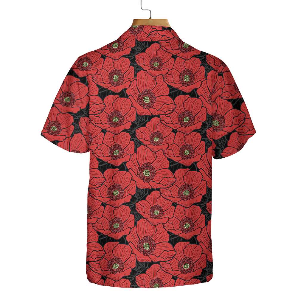 Red Poppies Lest We Forget Hawaiian Shirt Proud Veteran Shirt Meaningful Gift For Veteran Day Aloha Shirt For Men and Women