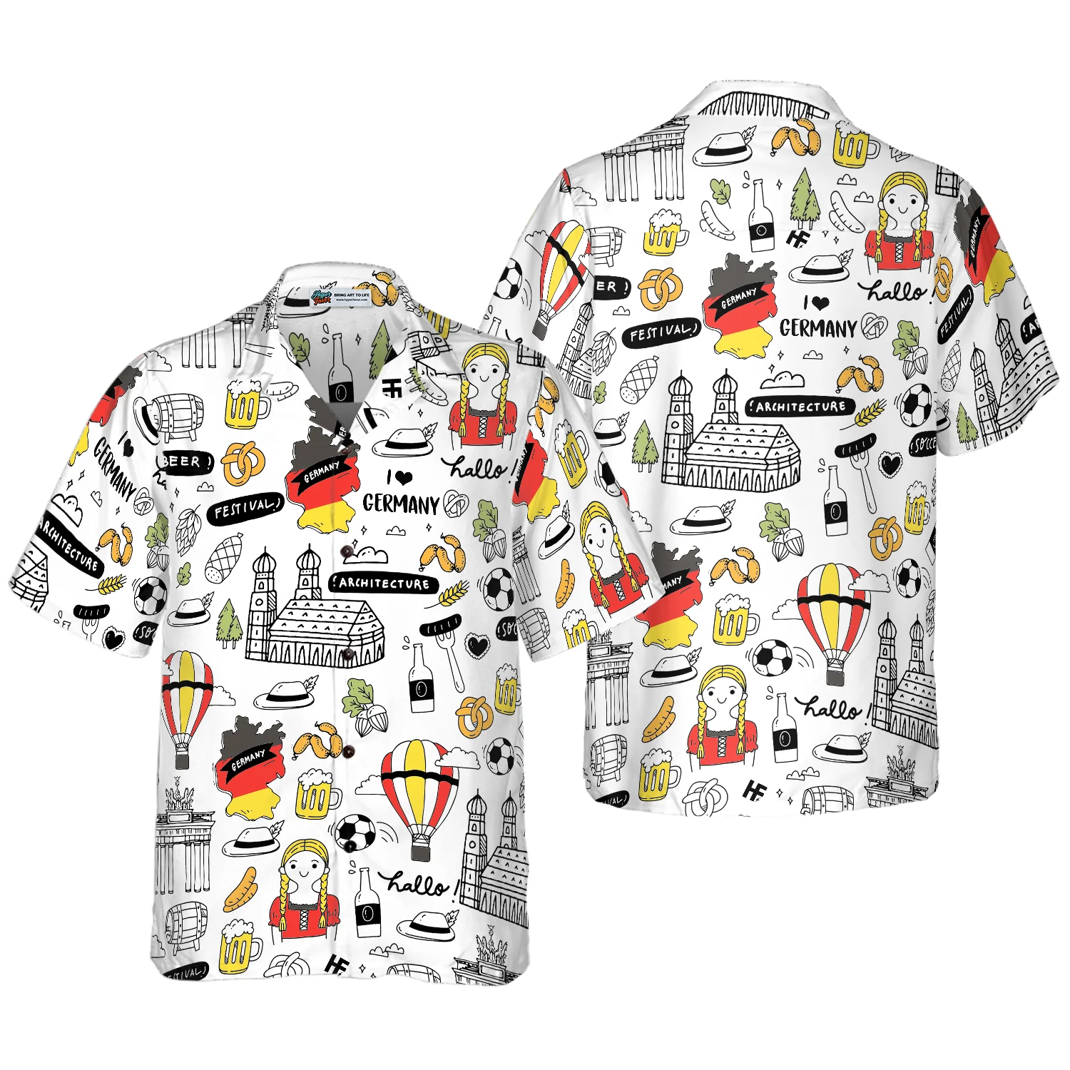 I Love Germany Doodle Hawaiian Shirt Aloha Shirt For Men and Women