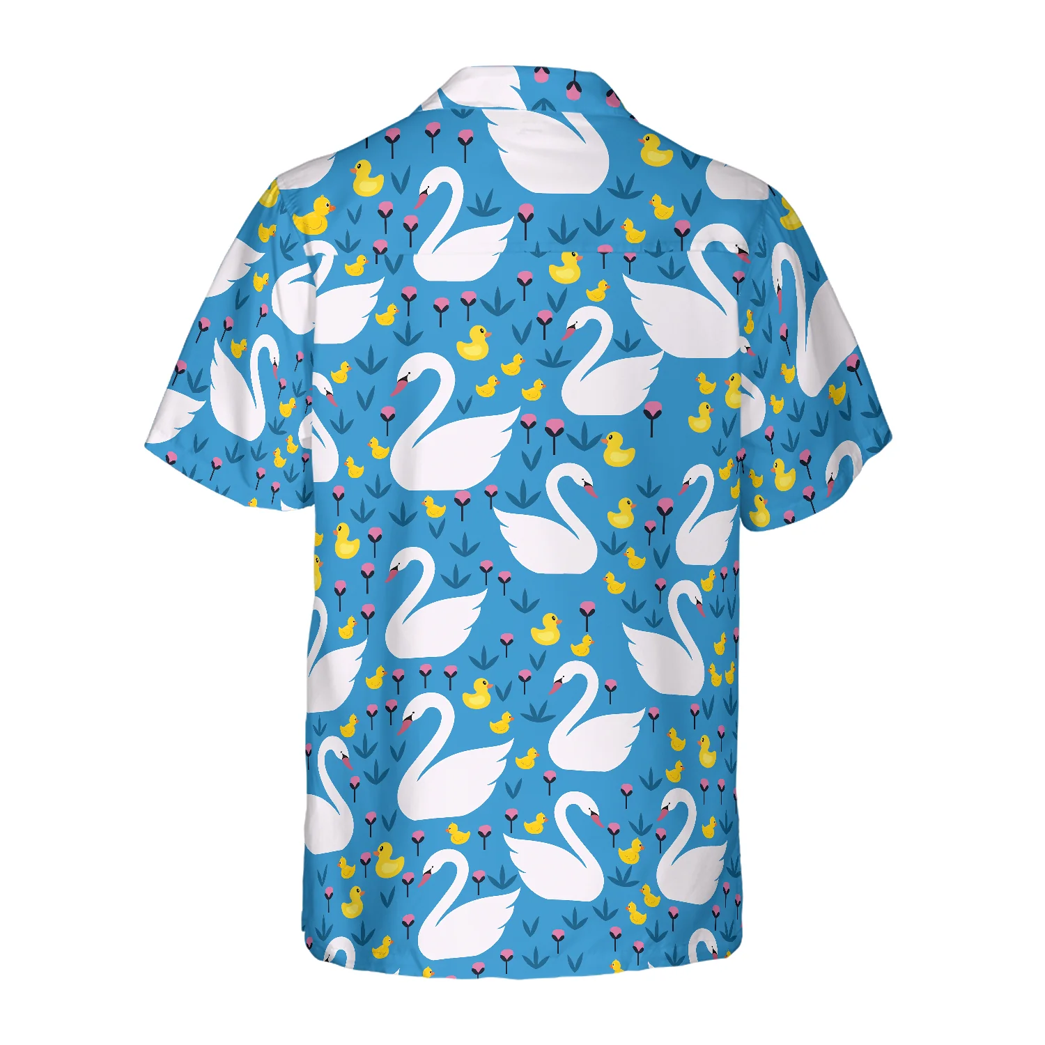 Swans And Ducks Swimming Hawaiian Shirt Sky Blue Animals And Floral Hawaiian Shirt Aloha Shirt For Men and Women