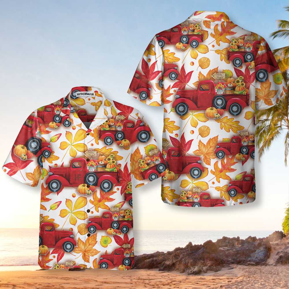 Thanksgiving Fall Leaves And Pumpkin Truck Hawaiian Shirt Best Gift For Thanksgiving Day Aloha Shirt For Men and Women