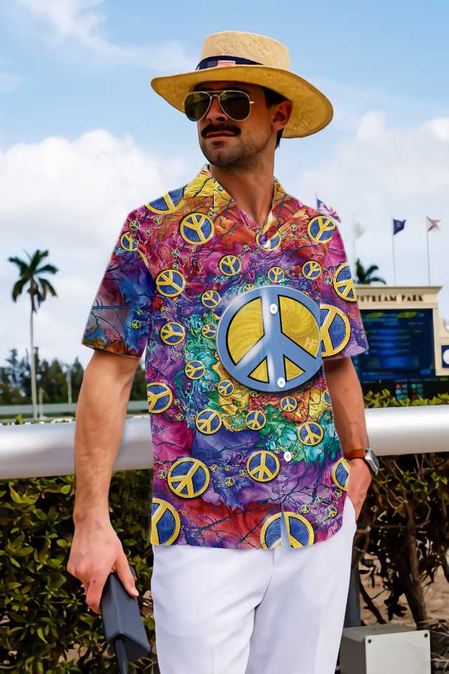 Hippie Peace Sign Hawaiian Shirt Colorful Hippie Sign Shirt Best Hippie Gift Ideas Aloha Shirt For Men and Women