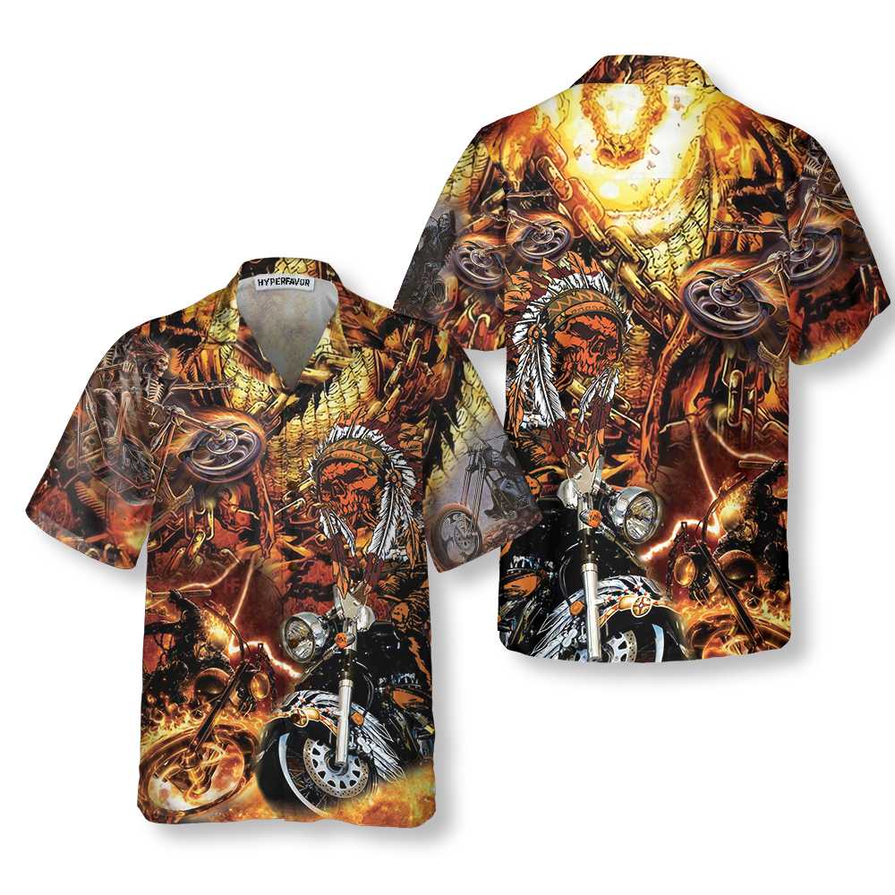 Biker Native Hawaiian Shirt American Indian Mortocycle Shirt Gift For Bikers Aloha Shirt For Men and Women