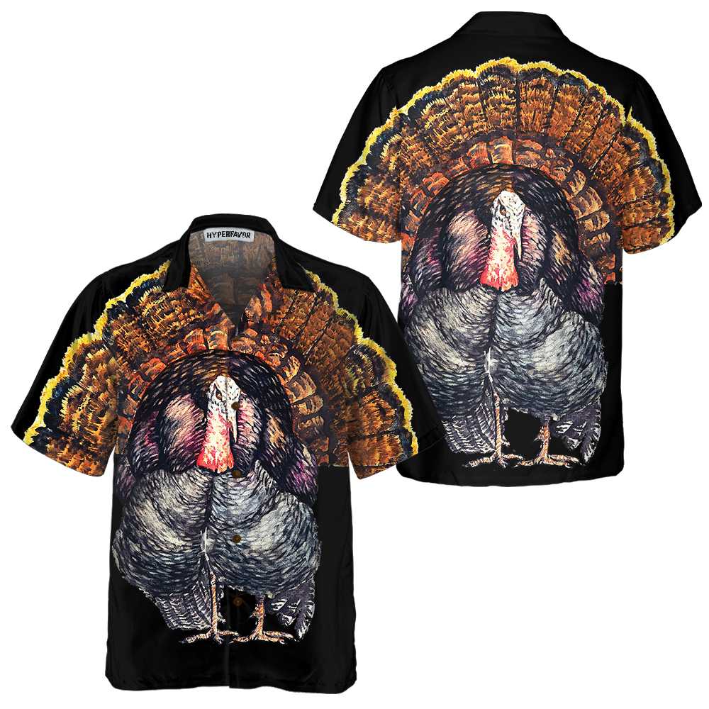 Standing Black Turkey Hawaiian Shirt Thanksgiving Gobble Shirt Gift For Thanksgiving Day Aloha Shirt For Men and Women