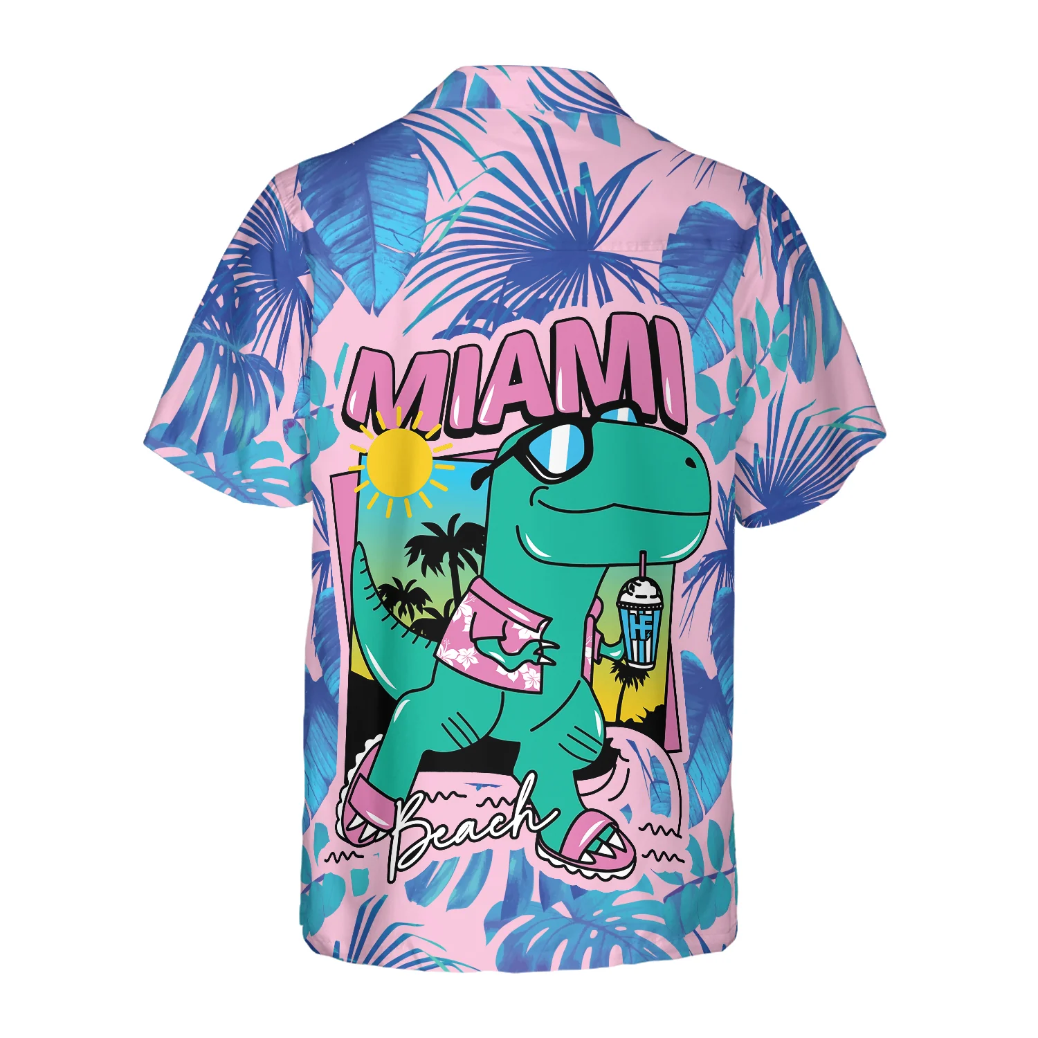 Miami South Beach Cool T- Rex Dinosaur Hawaiian Shirt Aloha Shirt For Men and Women