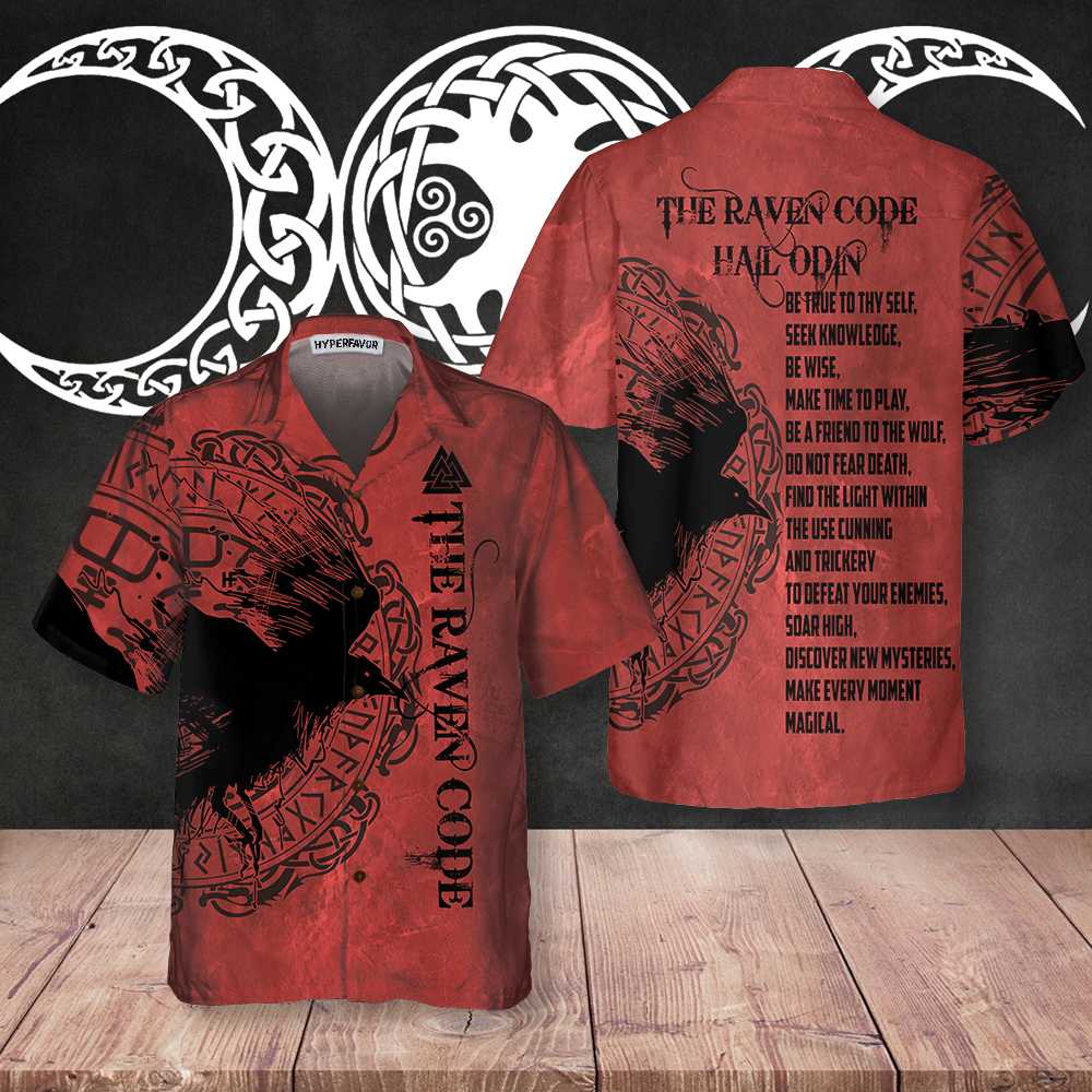 The Raven Code Hail Odin Hawaiian Shirt Cool Red Viking Shirt Aloha Shirt For Men and Women