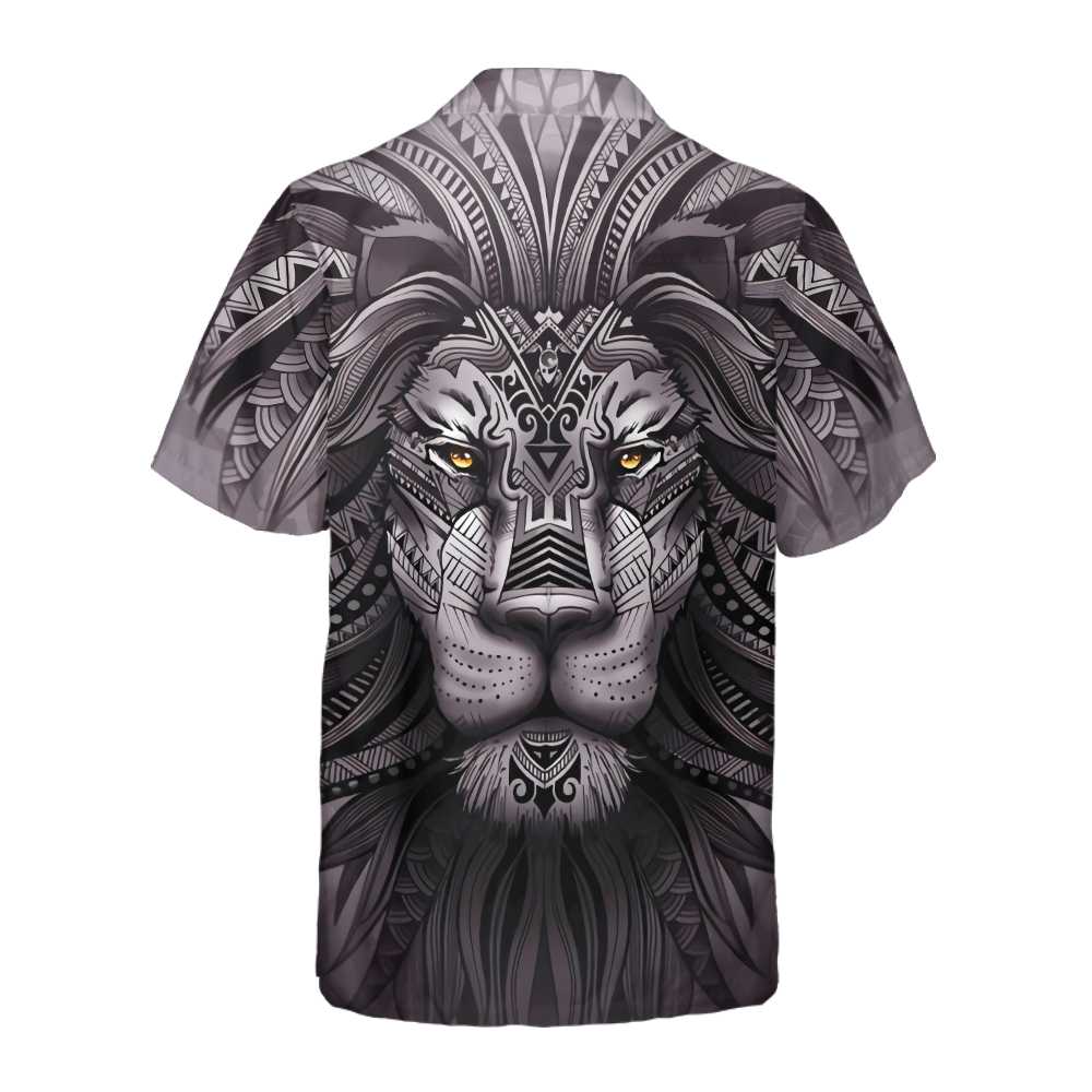 Polynesian Lion Tattoo Lion Hawaiian Shirt Button Up Lion Shirt  Women Cool Gift For Lion Lover Aloha Shirt For Men and Women