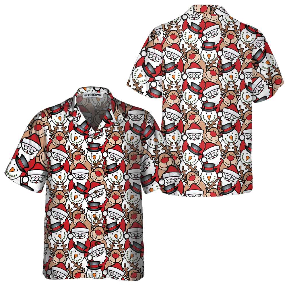 Santa Reindeer And Snowman Hawaiian Shirt Funny Christmas Shirt Best Xmas Gift Idea Aloha Shirt For Men and Women