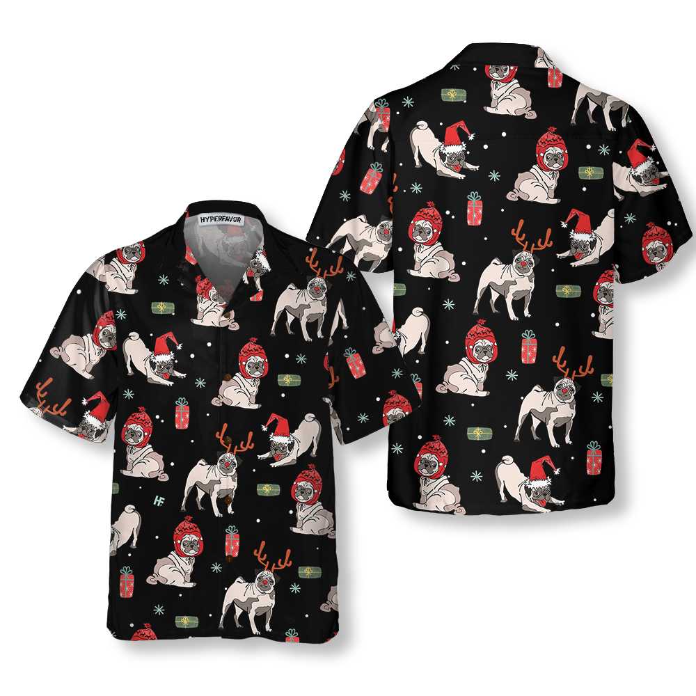 Christmas Pug Dog Hawaiian Shirt Christmas Pug Shirt  Women Best Christmas Gift Idea Aloha Shirt For Men and Women