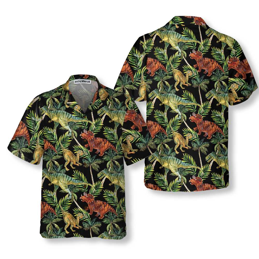 Dinosaur Tropical Pattern Hawaiian Shirt Tropical Dinosaur Shirt Printed Dino Shirt For Adults Aloha Shirt For Men and Women