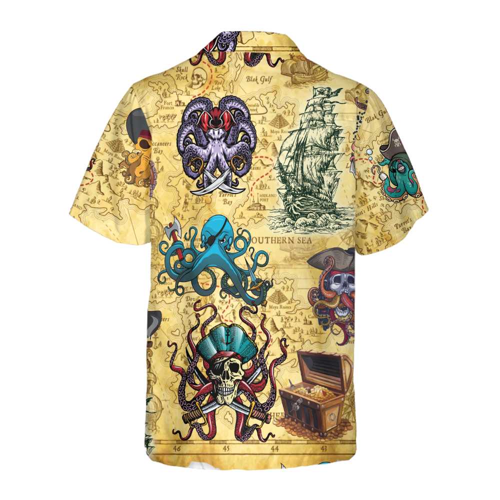 Octopus Pirate Hawaiian Shirt Cool Pirate Shirt For Adults Pirate Pattern Shirt Aloha Shirt For Men and Women