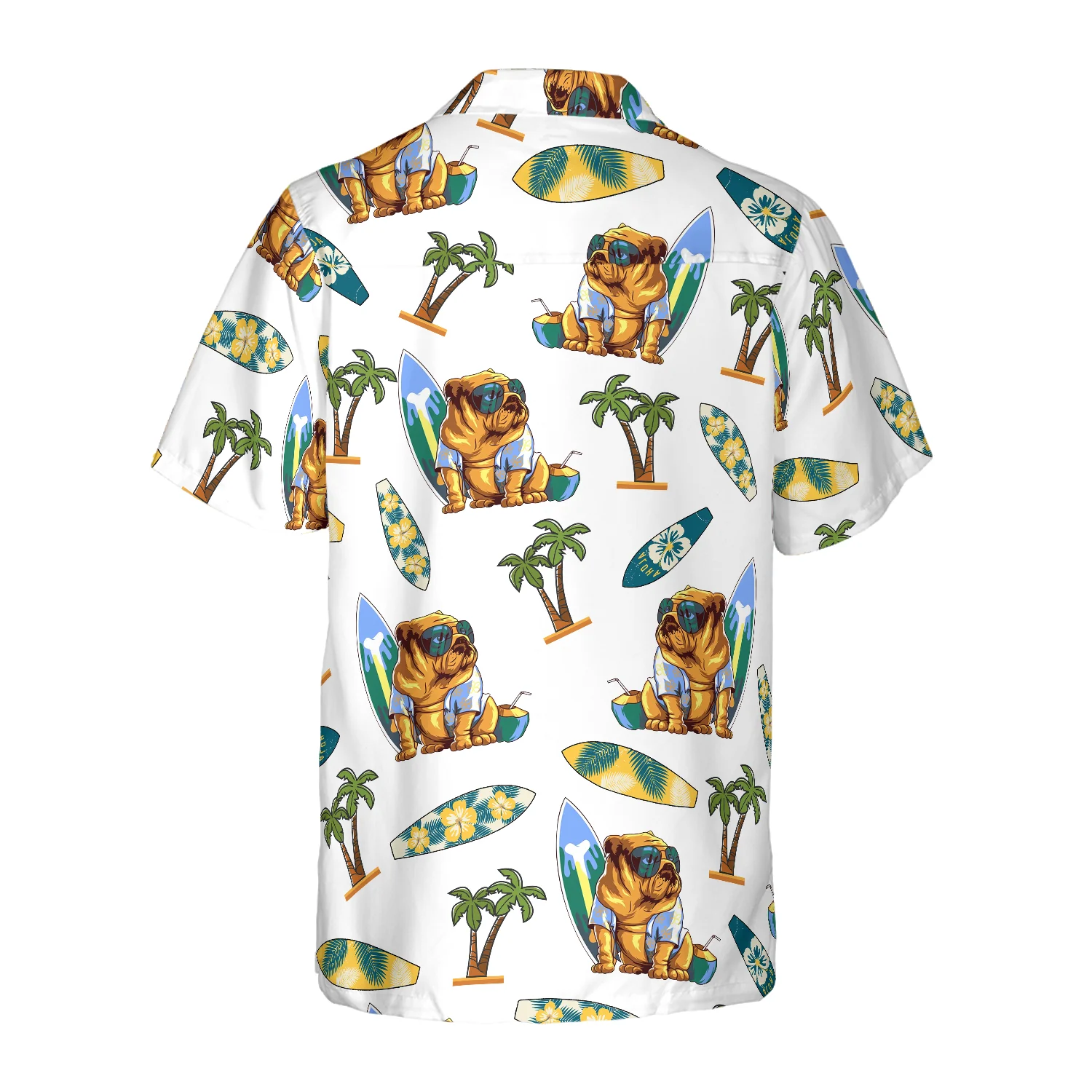 Bulldog Surf And Palm Hawaiian Shirt Aloha Shirt For Men and Women