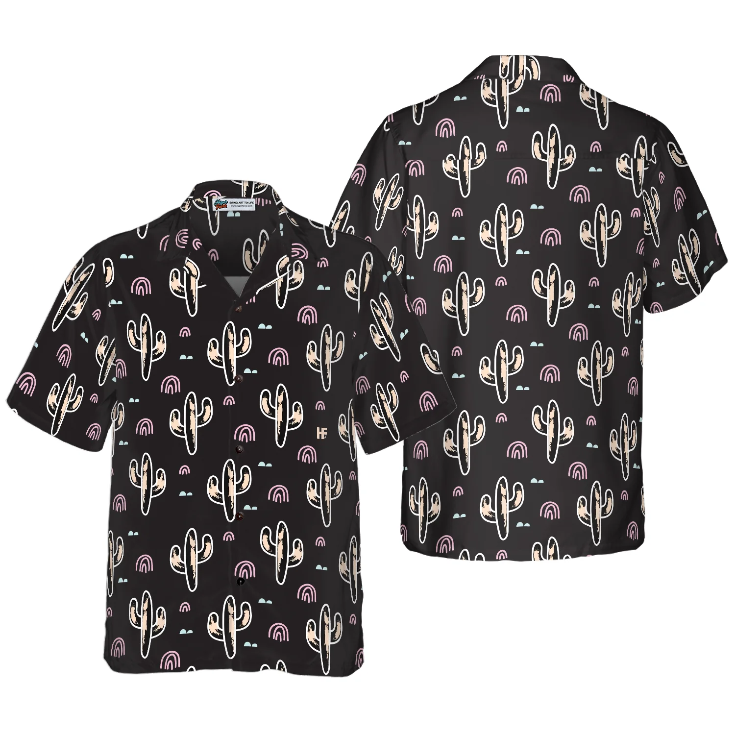 Cactus Plant Black Pattern Hawaiian Shirt Aloha Shirt For Men and Women