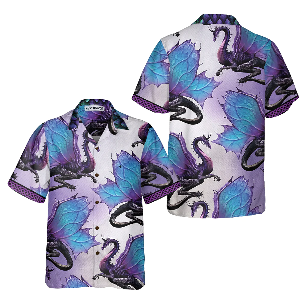 Purple Ombre Dragon Hawaiian Shirt 3D Neon Dragon Shirt Best Gift For Dragon Lovers Aloha Shirt For Men and Women