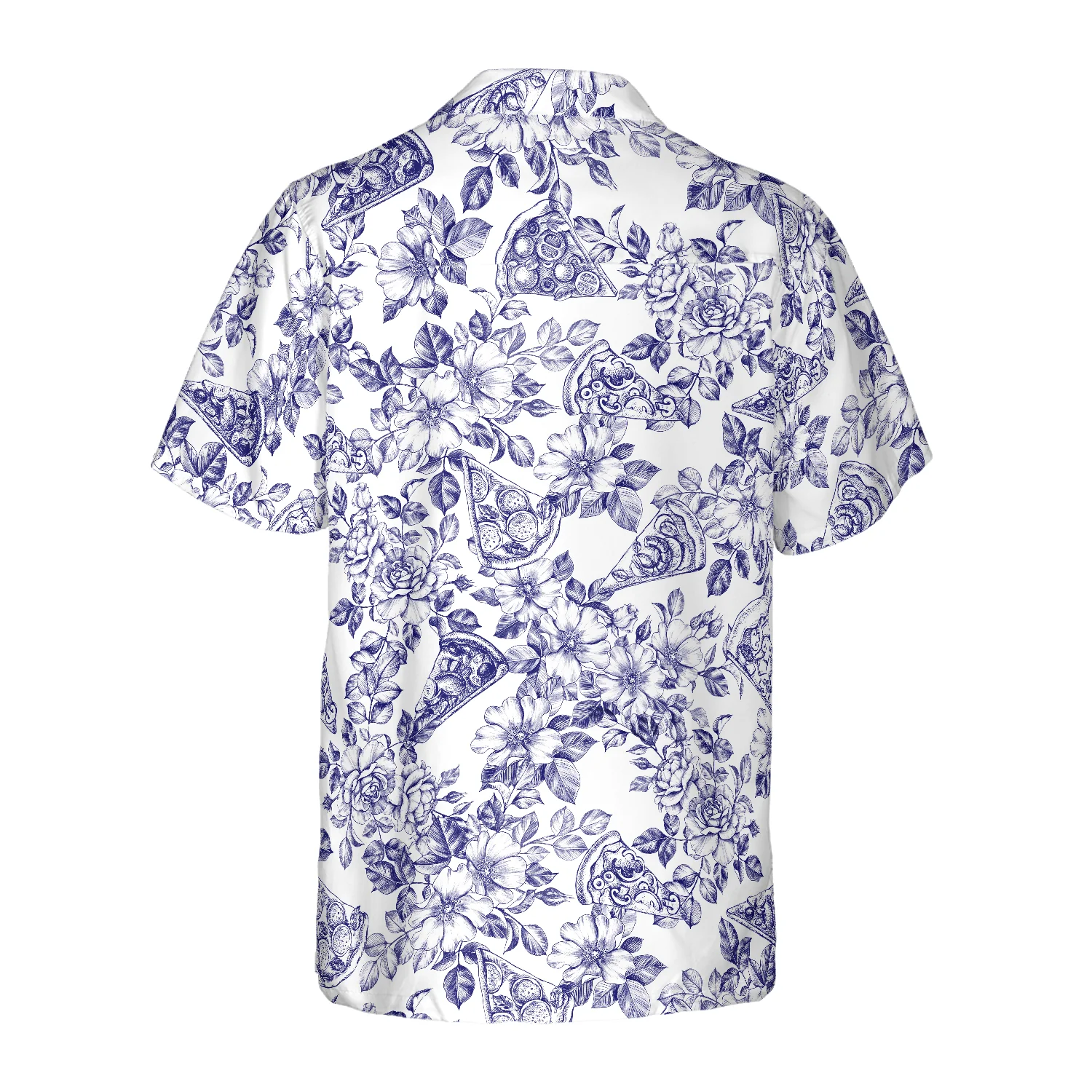 Blue Floral Pizza Pattern Shirt Hawaiian Shirt Aloha Shirt For Men and Women