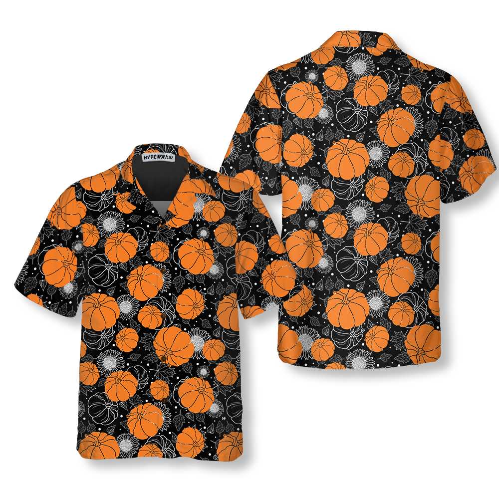 Thanksgiving Pumpkins And Sunflowers Seamless Pattern Hawaiian Shirt Fall Pumpkin Shirt Best Gift For Thanksgiving Day Aloha Shirt For Men and Women