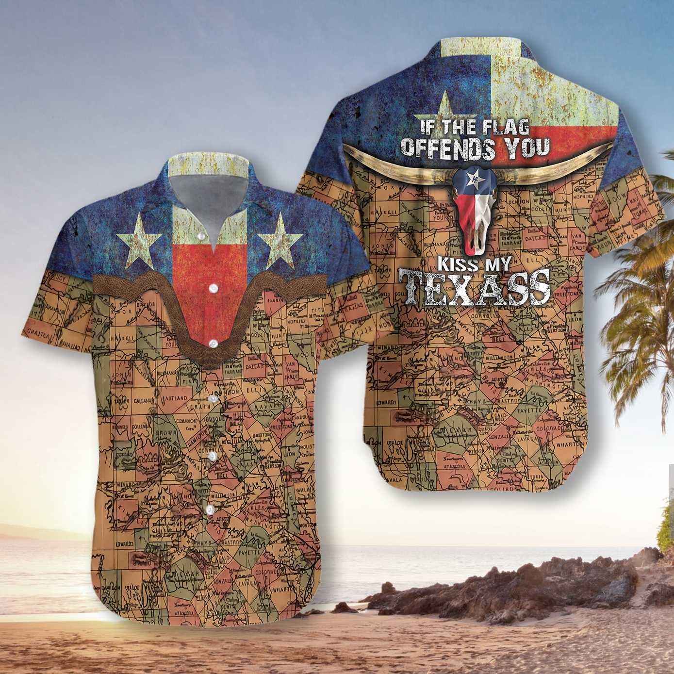 Texas Flag And Map Pattern Hawaiian Shirt If The Flag Offends You Kiss My Texass Shirt Texas Longhorns Shirt Aloha Shirt For Men and Women