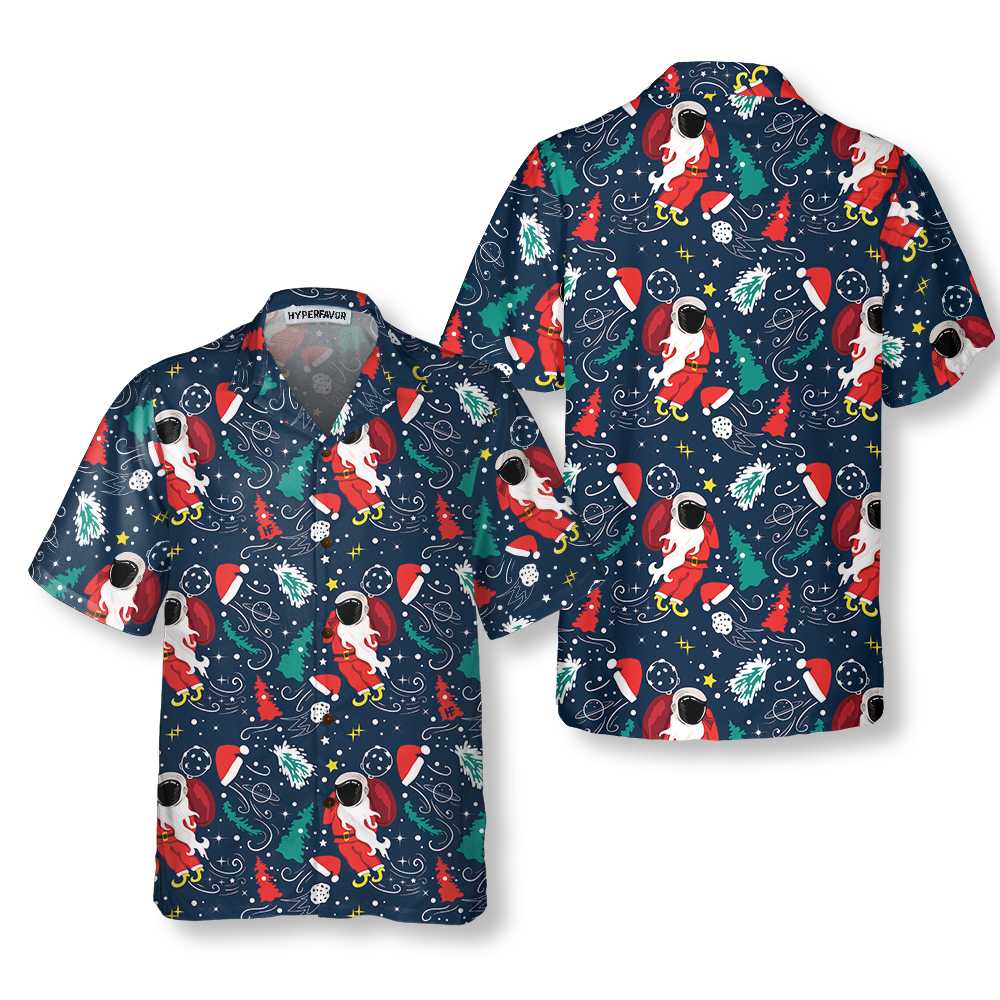 Cartoon Santa Claus Flying In Space Christmas Hawaiian Shirt Santa Hawaiian Shirt Aloha Shirt For Men and Women