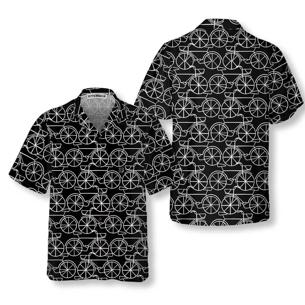 Black And White Bicycle Seamless Pattern Cycling Hawaiian Shirt Cycling Shirt  Women Cycling Gift Aloha Shirt For Men and Women