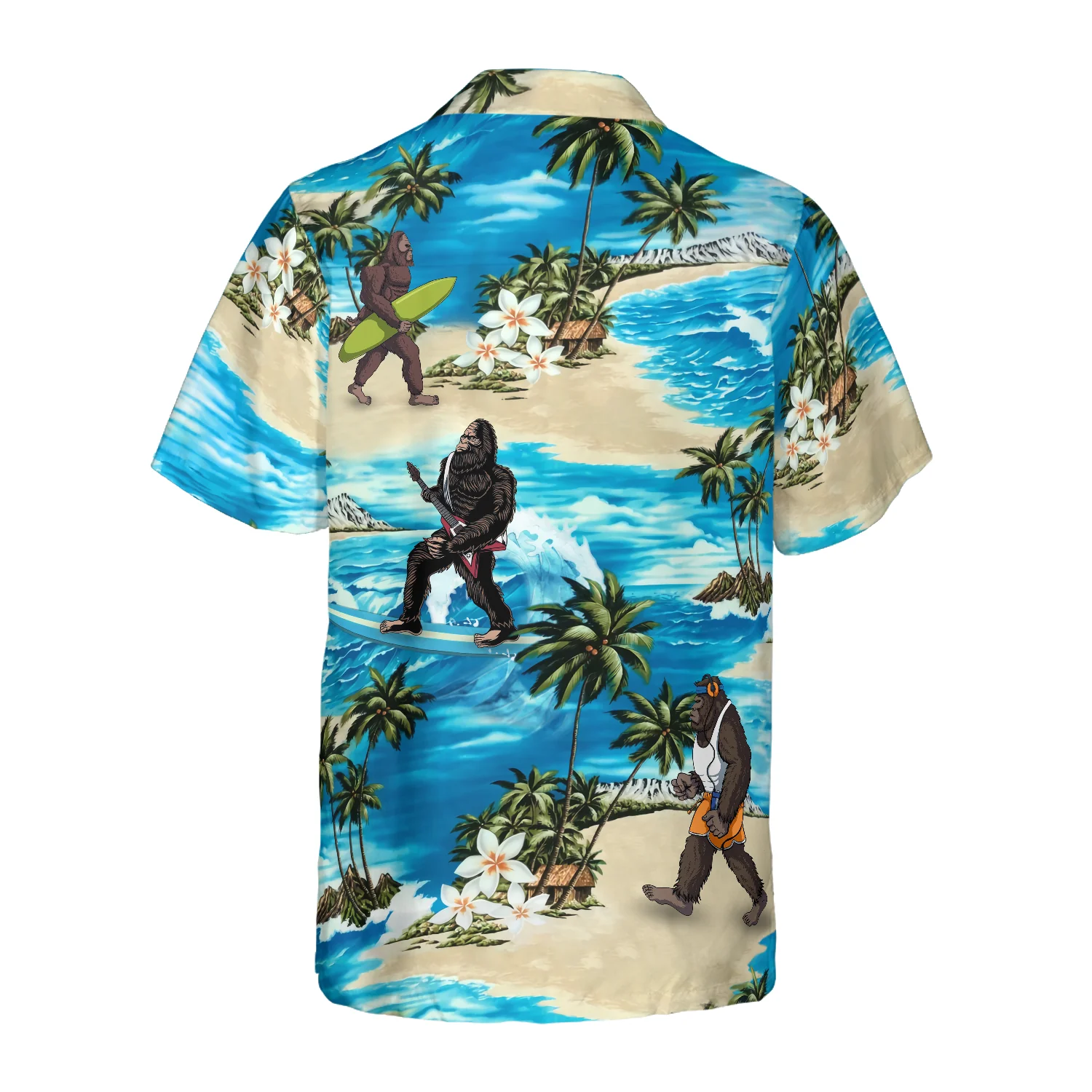 Bigfoot AIoha Beach Bigfoot Hawaiian Shirt Palm Tree And Flower Blue Ocean Bigfoot Surfing Shirt Aloha Shirt For Men and Women