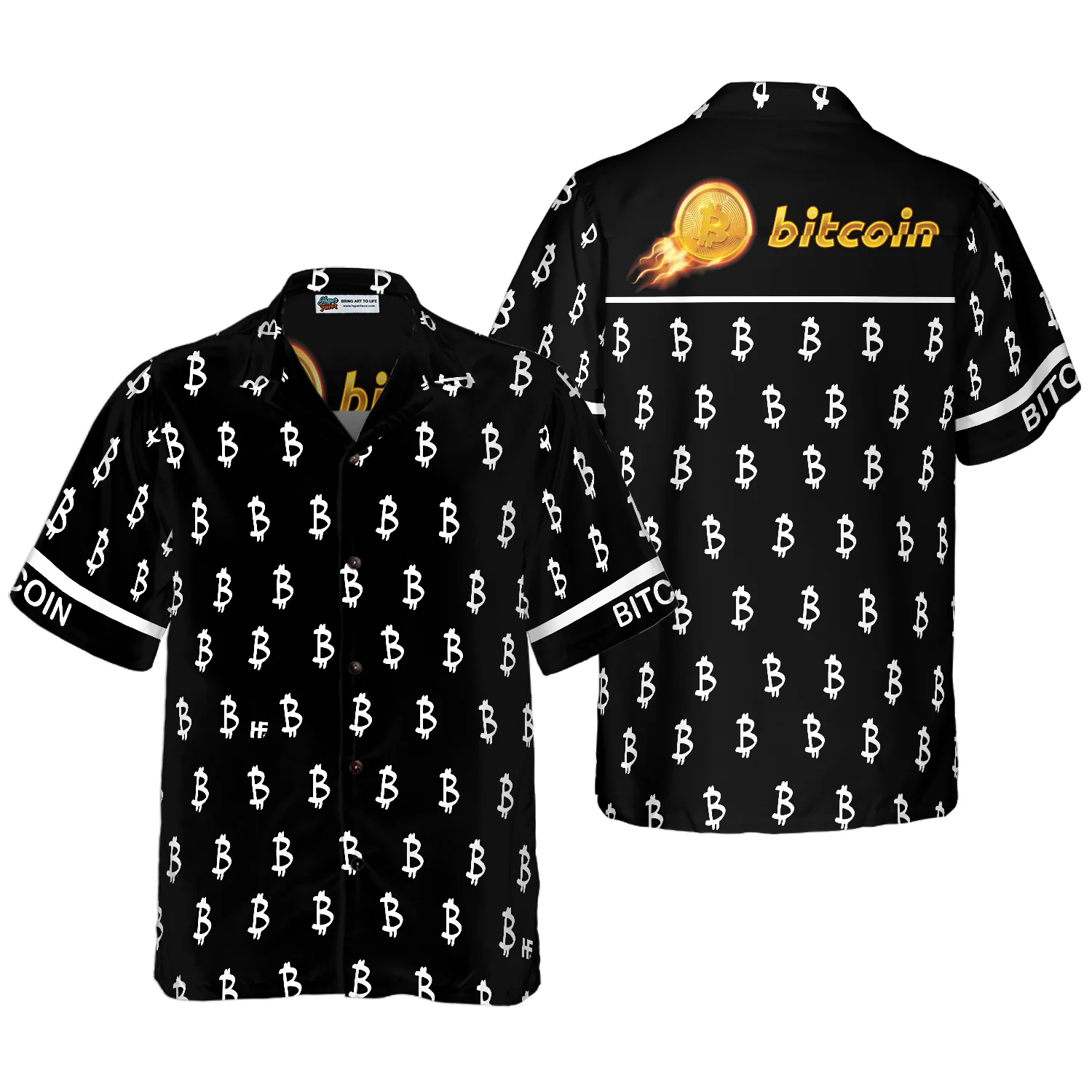 Black And White Bitcoin Pattern Hawaiian Shirt Aloha Shirt For Men and Women