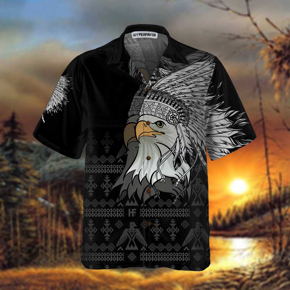 Spirit Eagle With Headdress Native American Hawaiian Shirt Tribal Black And White Pattern Native American Shirt Aloha Shirt For Men and Women