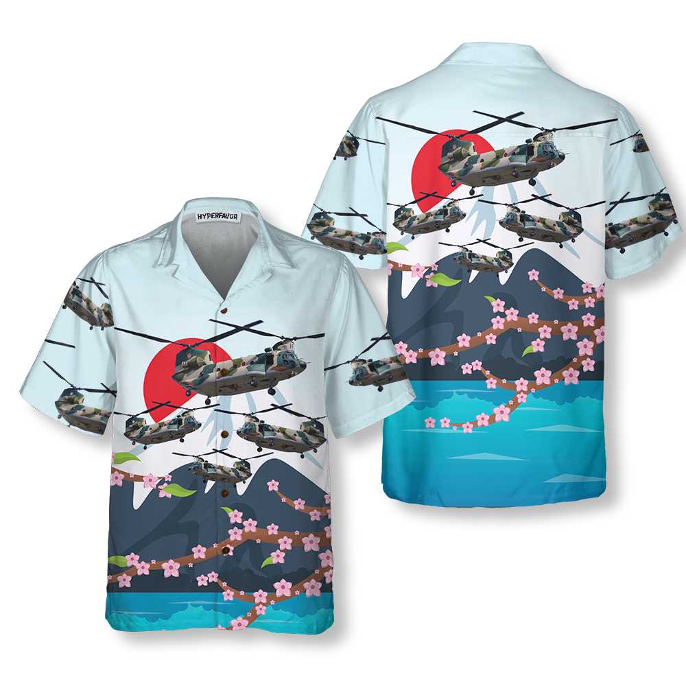 Kawasaki CH47J Chinook Helicopter Hawaiian Shirt Japanese Helicopter Shirt Men Aloha Shirt For Men and Women