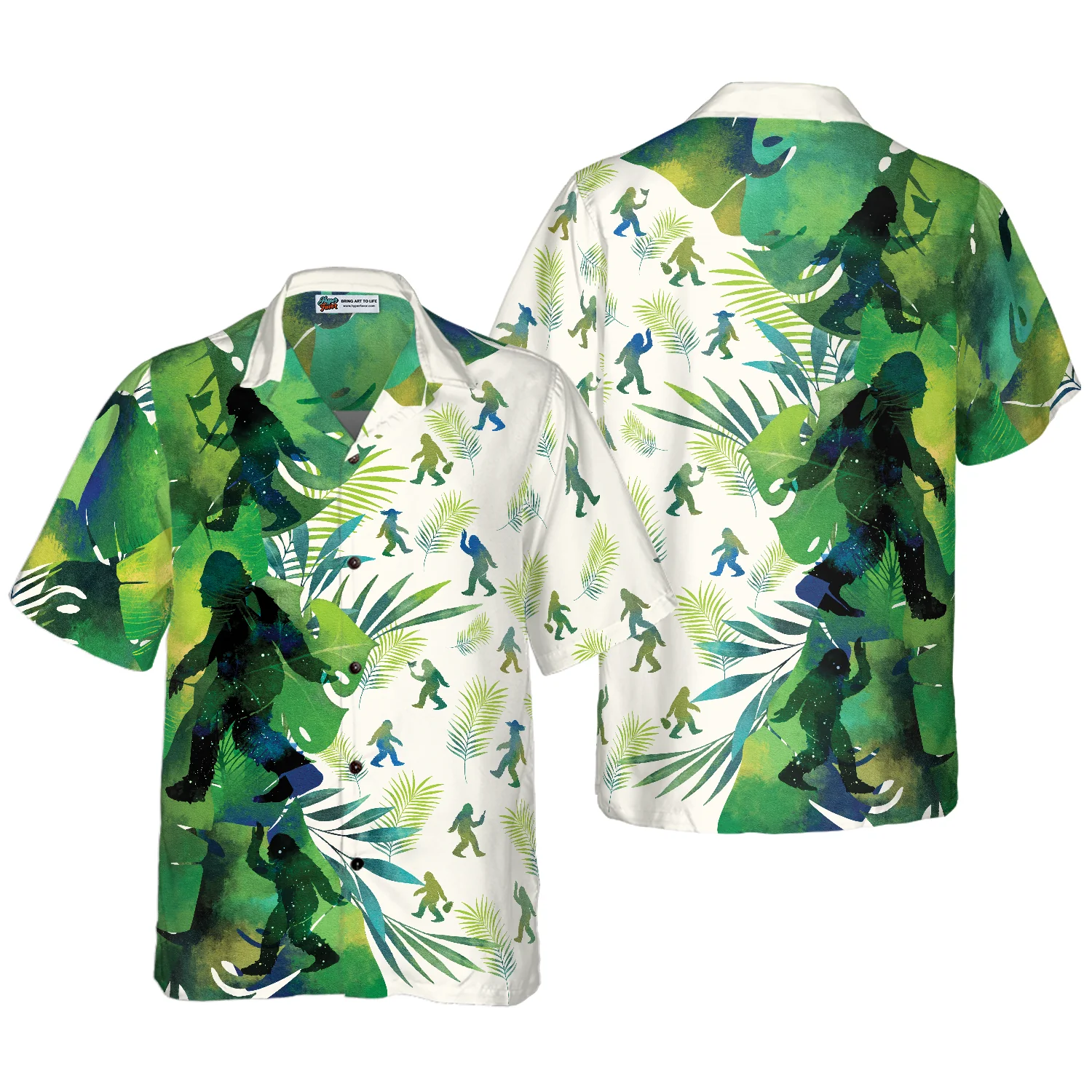 Bigfoot Silhouettes in Tropical Hawaiian Shirts Green Sasquatch Shirts Aloha Shirt For Men and Women