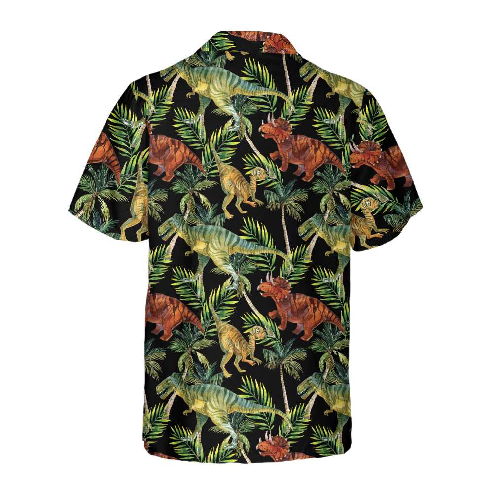 Dinosaur Tropical Pattern Hawaiian Shirt Tropical Dinosaur Shirt Printed Dino Shirt For Adults Aloha Shirt For Men and Women