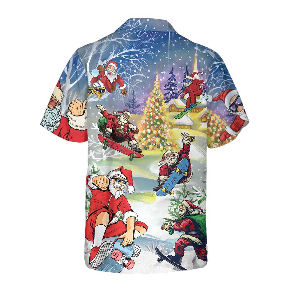 Christmas Come On Skateboard With Santa Hawaiian Shirt Funny Christmas Santa Claus Shirt Gift For Christmas Aloha Shirt For Men and Women