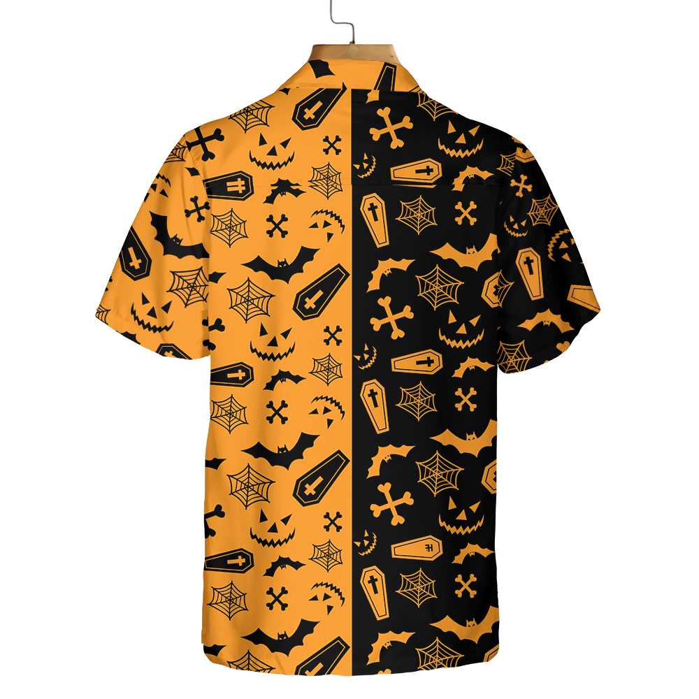 Black And Orange Spooky Halloween Hawaiian Shirt Halloween Seamless Pattern Shirt Best Halloween Gift Ideas Aloha Shirt For Men and Women