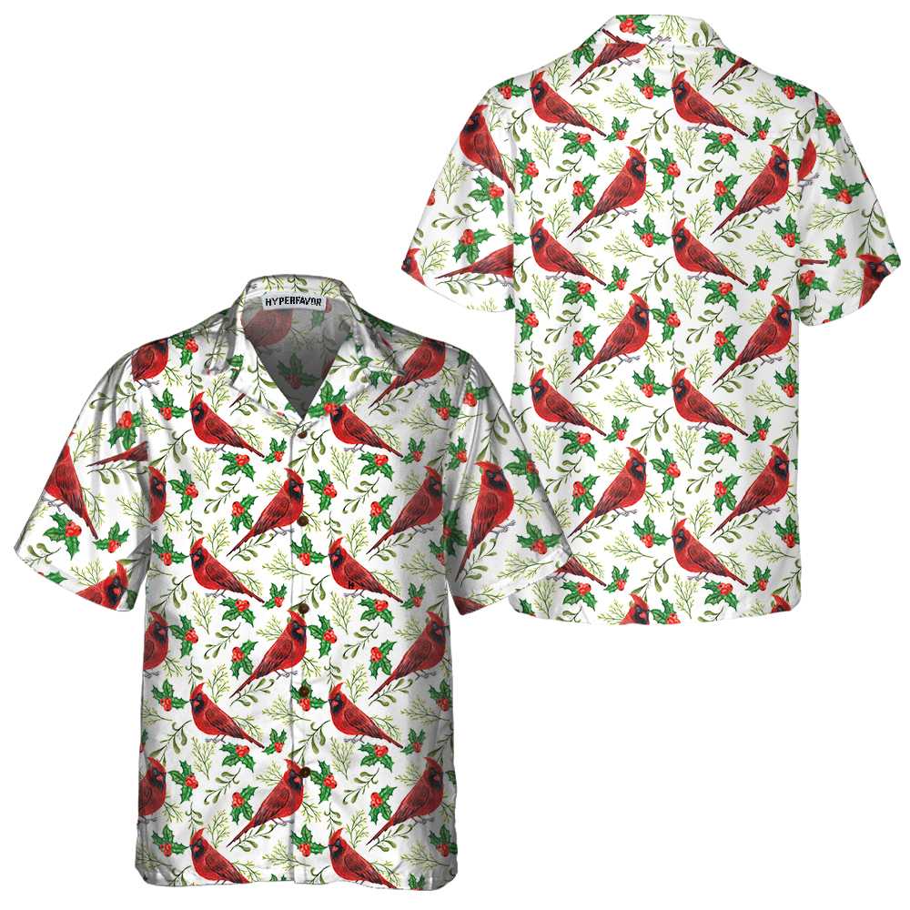 Seamless Christmas Pattern Red Cardinal Hawaiian Shirt Funny Christmas Shirt Gift For Christmas Aloha Shirt For Men and Women