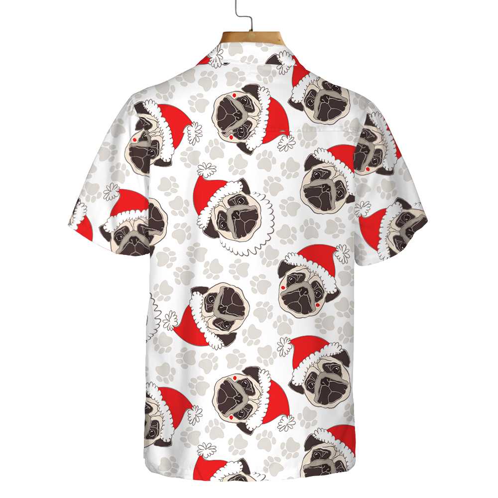 Pug Dog In Santa Hat Hawaiian Shirt Funny Dog Christmas Shirt Christmas Gift For Pug Lovers Aloha Shirt For Men and Women