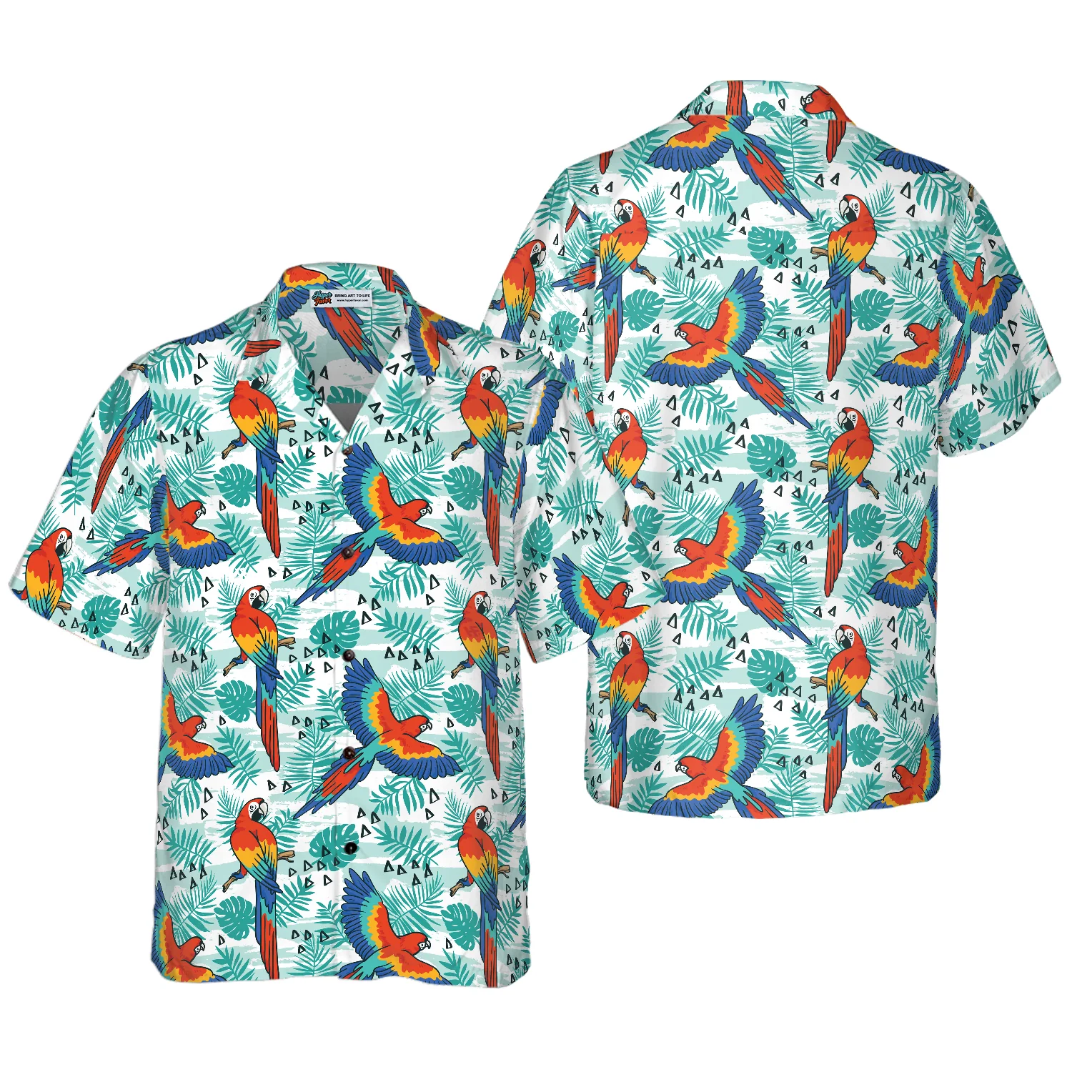 Watercolor Parrot  Palm Leaves Hawaiian Shirt Aloha Shirt For Men and Women