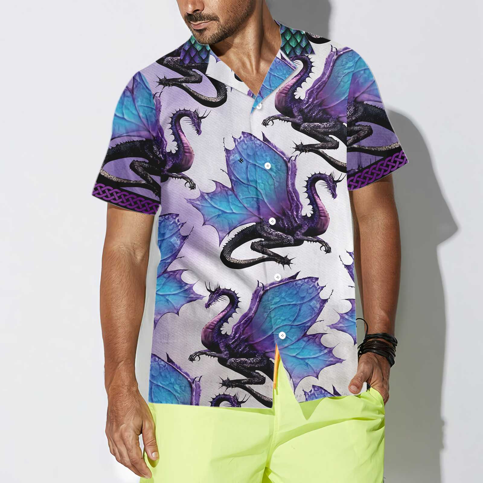 Purple Ombre Dragon Hawaiian Shirt 3D Neon Dragon Shirt Best Gift For Dragon Lovers Aloha Shirt For Men and Women