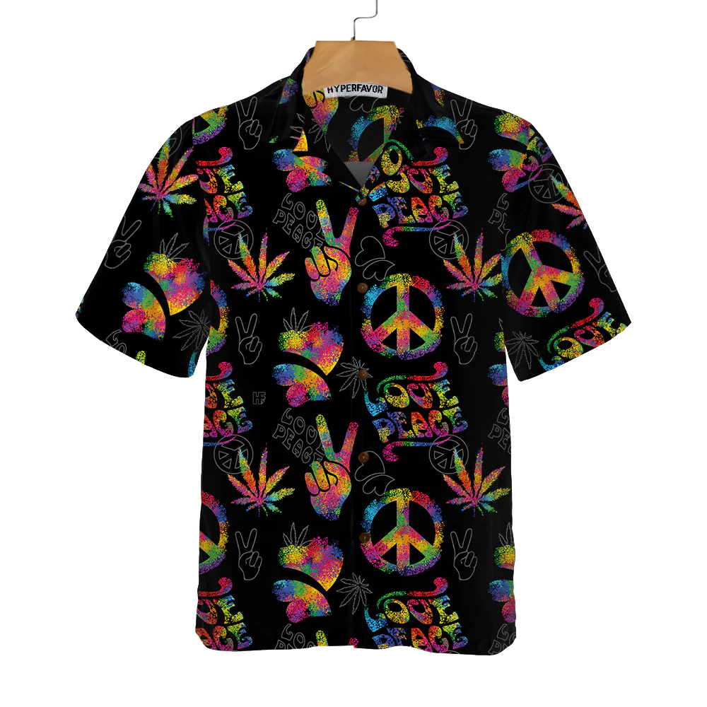 Love Peace Hippie Hawaiian Shirt Rainbow Hippie Symbols Shirt Aloha Shirt For Men and Women