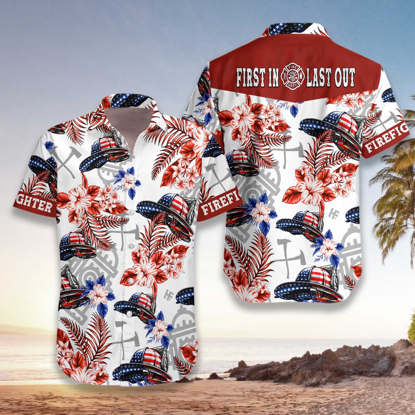 American Flag Firefighter Helmet Seamless Firefighter Hawaiian Shirt Texas Bluebonnet Firefighter Shirt Aloha Shirt For Men and Women