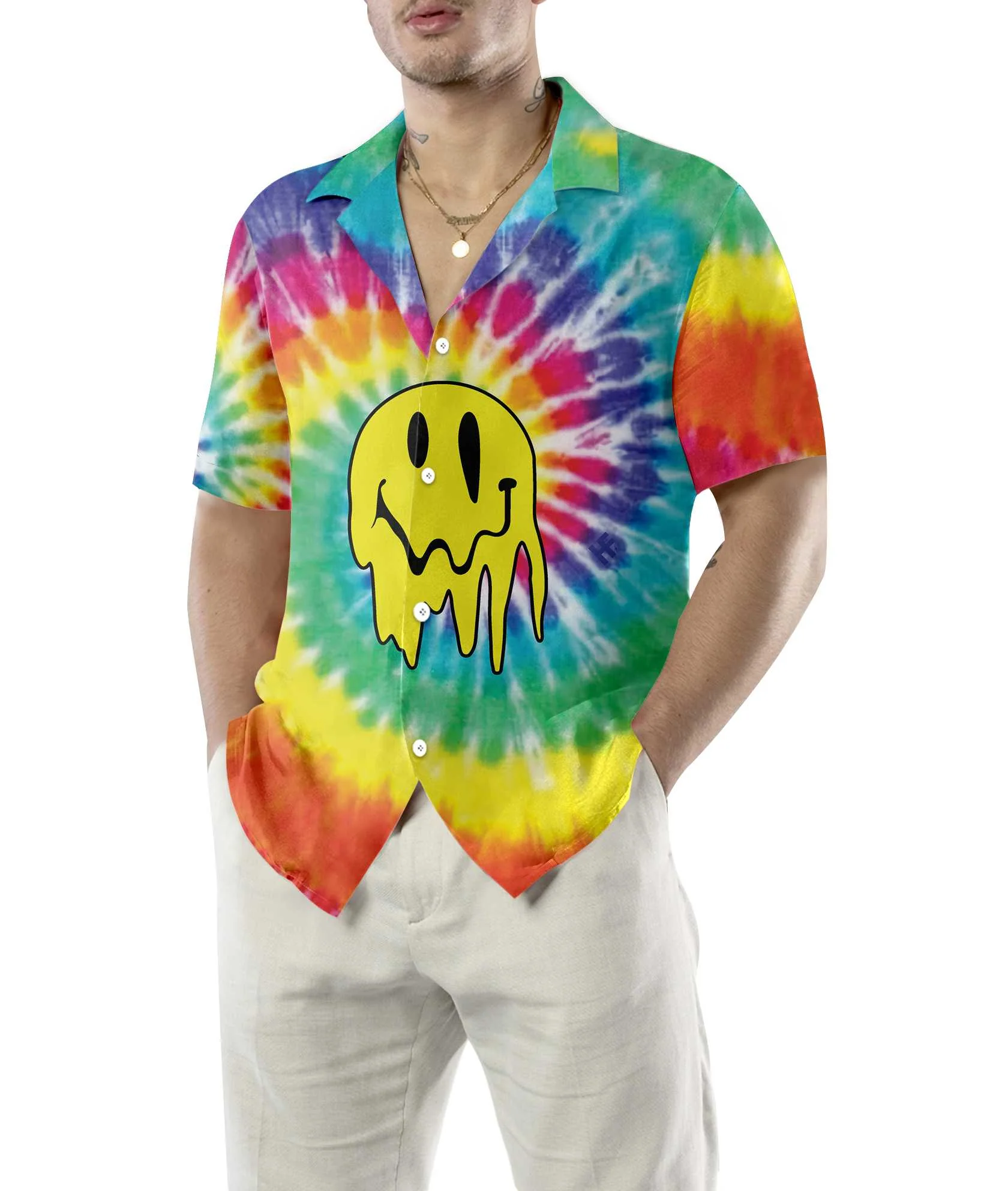 Trippy Hippie Rainbow Tie Dye Hippie Hawaiian Shirt Unique Hippie Shirt Aloha Shirt For Men and Women