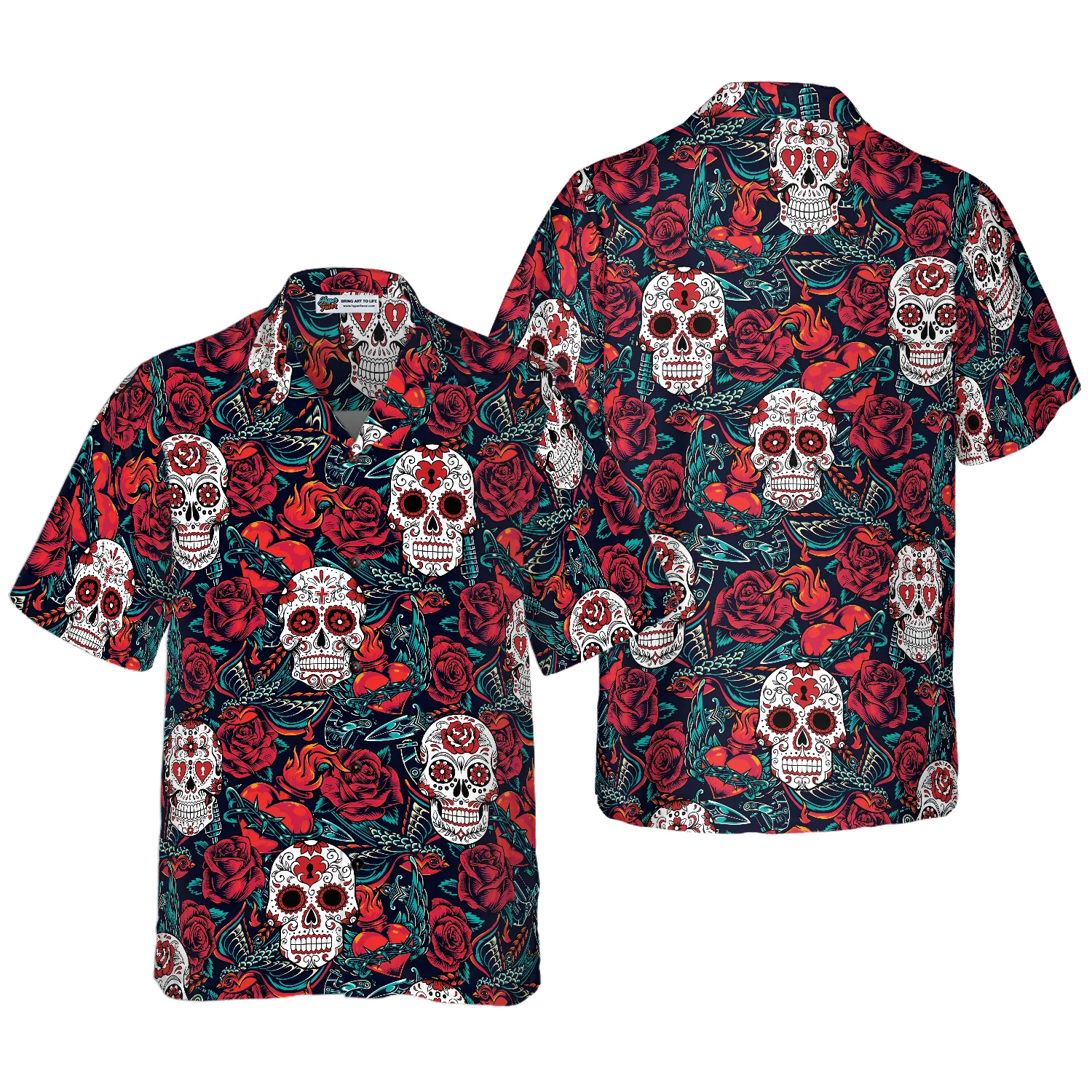 Sugar Skulls And Roses Hawaiian Shirt Aloha Shirt For Men and Women