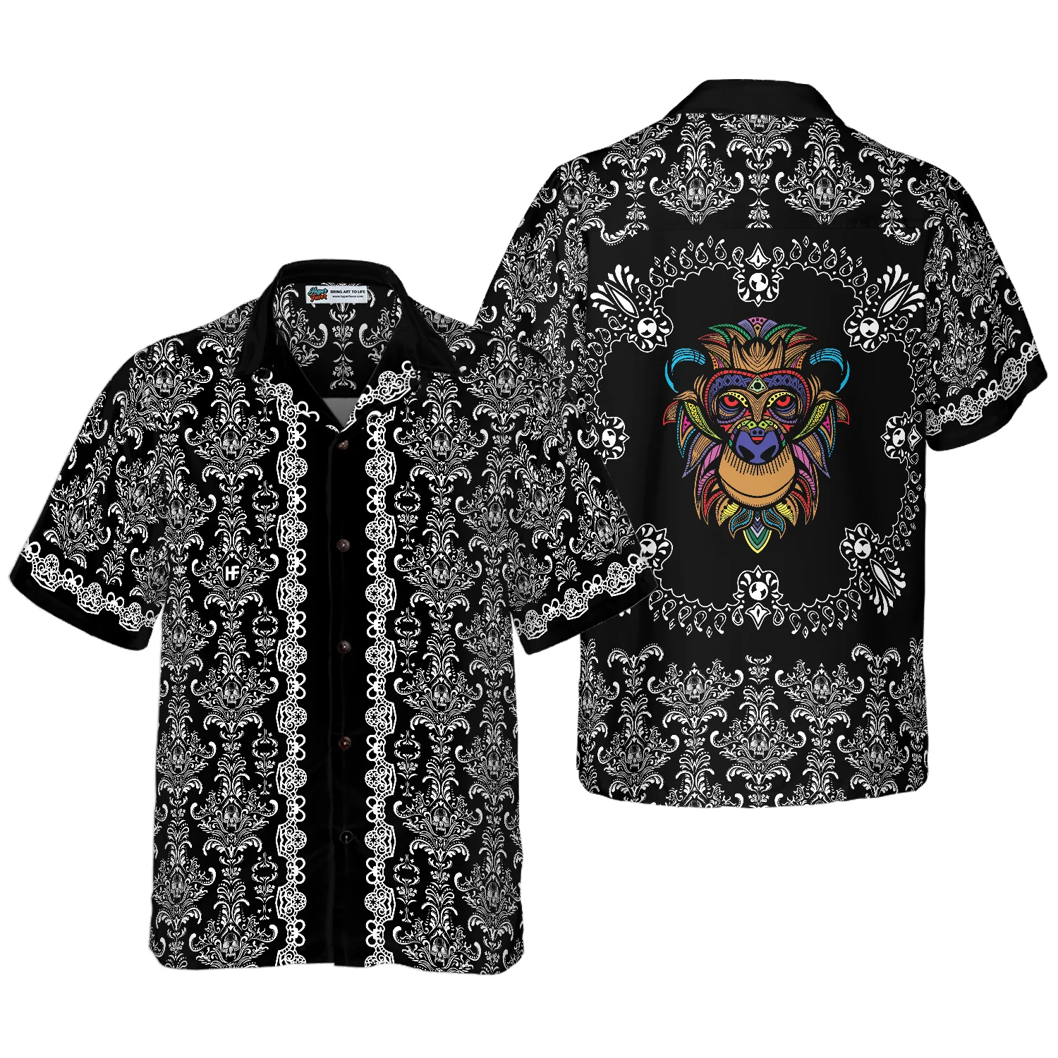 Colorful Monkey With Gothic Pattern Shirt Hawaiian Shirt Aloha Shirt For Men and Women