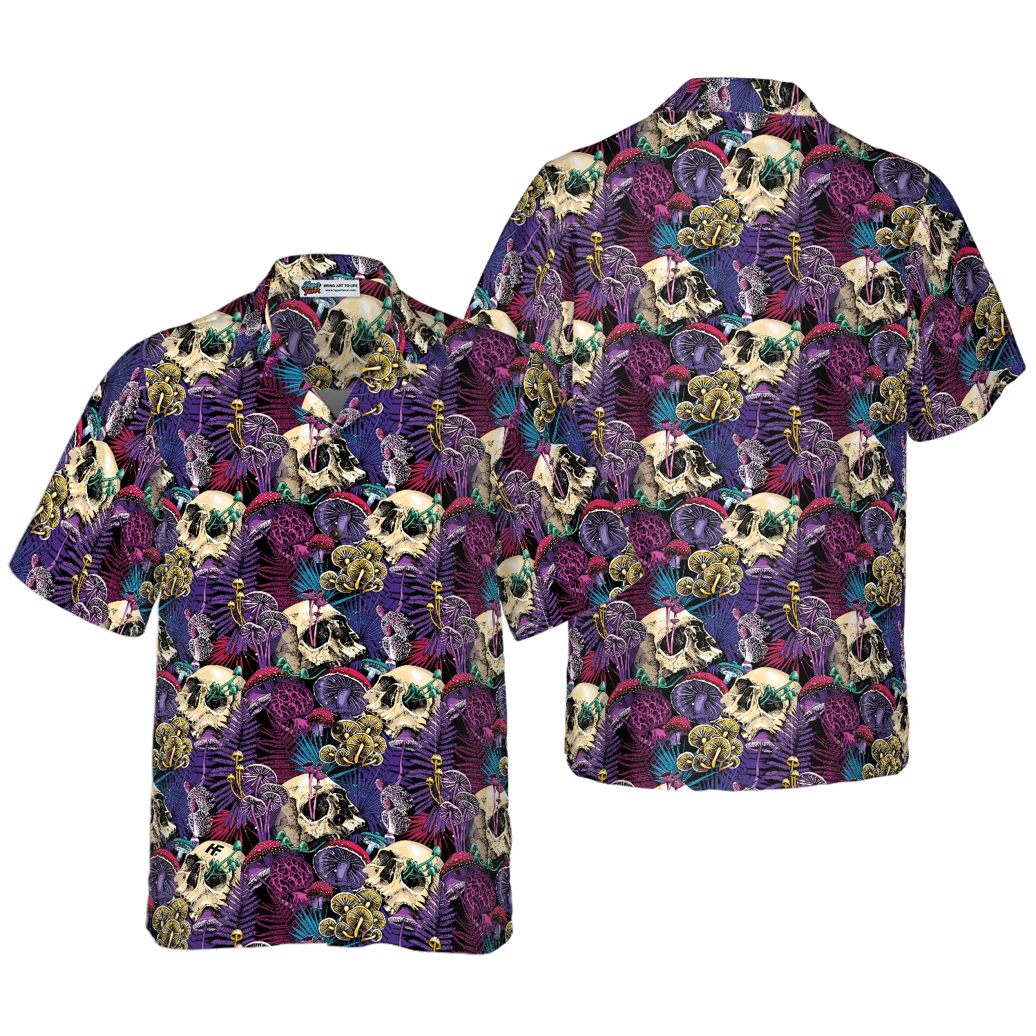 Bright Magic Psychedelic Mushrooms And Skulls Hawaiian Shirt Aloha Shirt For Men and Women