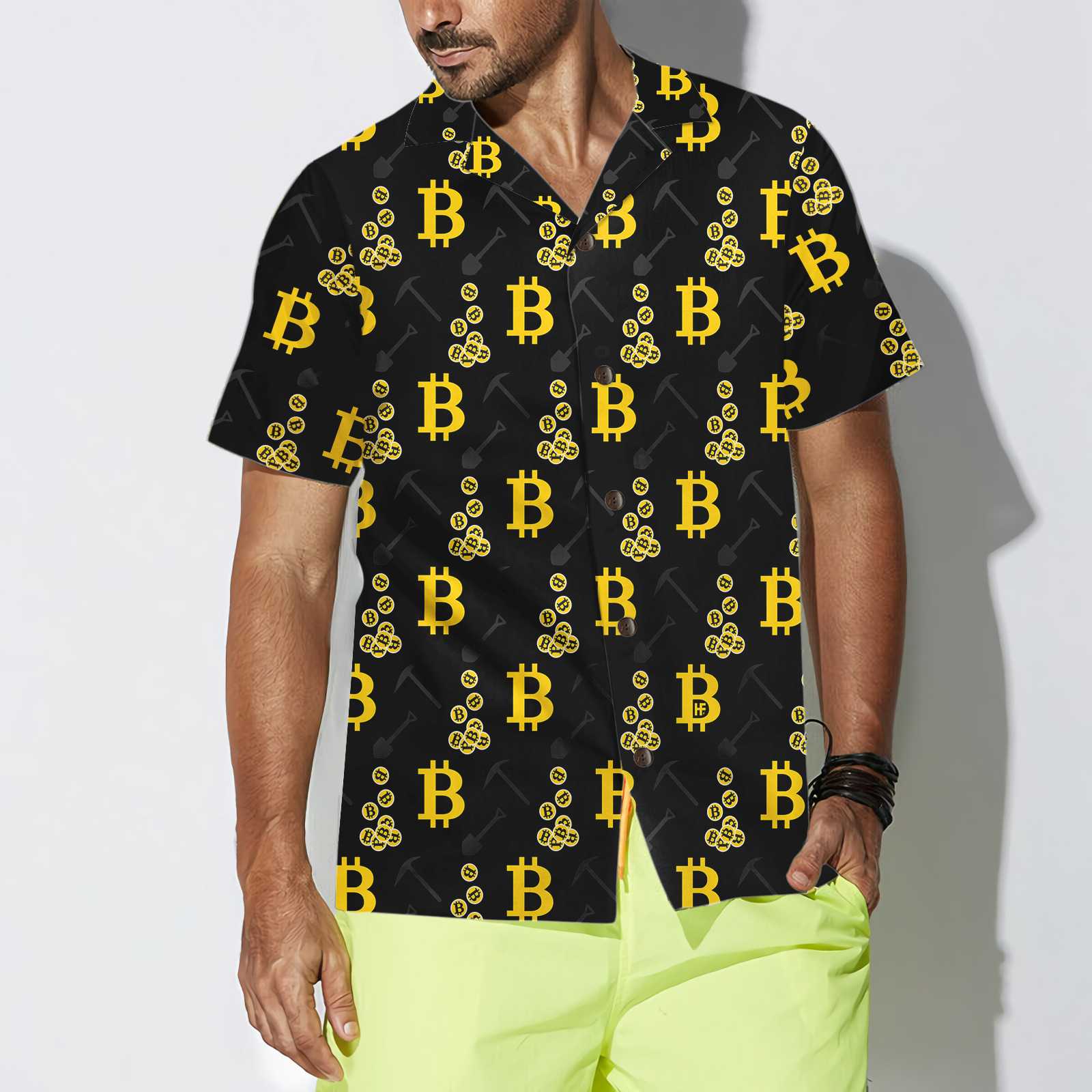 Cryptocurrency Bitcoin Miner Hawaiian Shirt Black And Yellow Bitcoin Shirt  Women Aloha Shirt For Men and Women