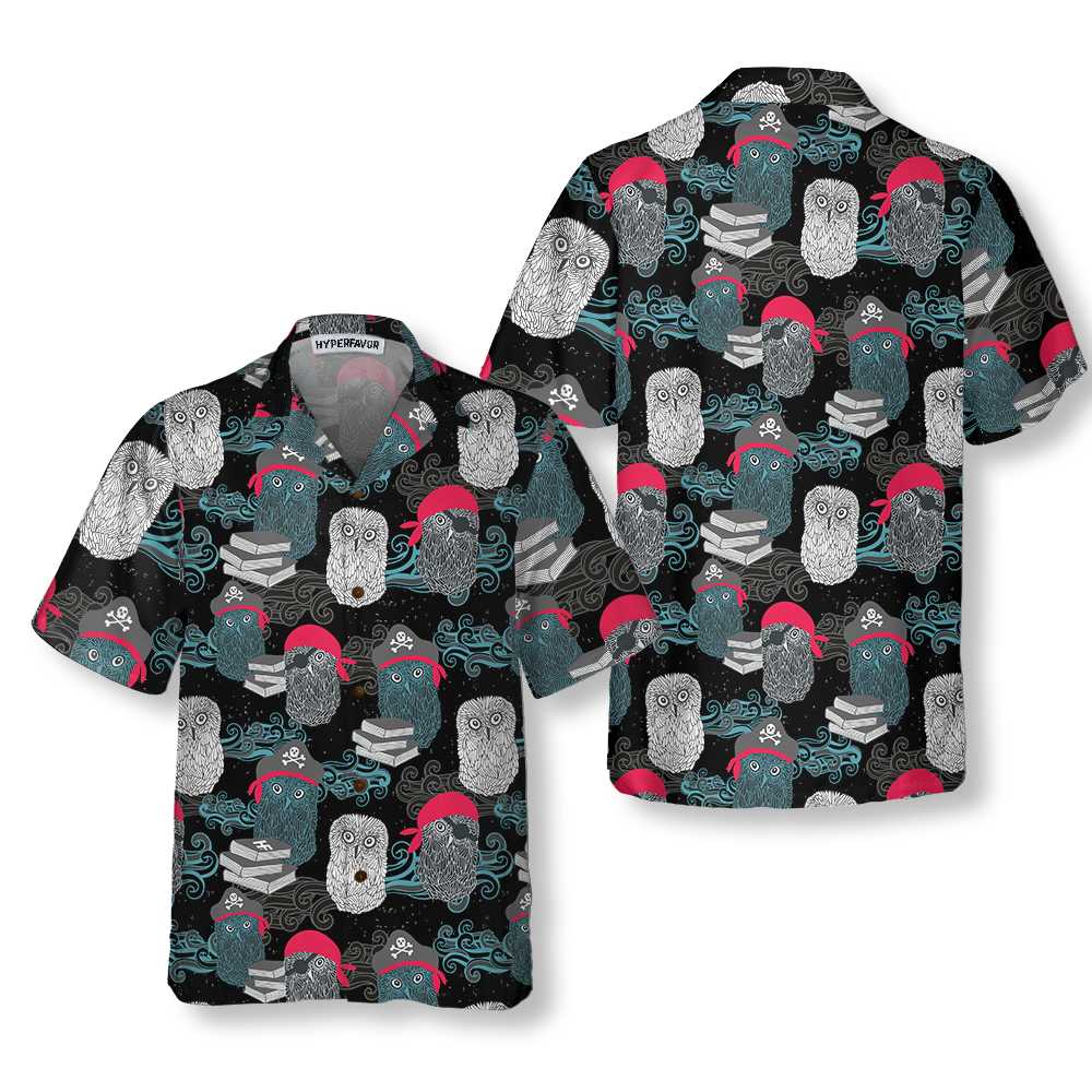 Owl Pirates Hawaiian Shirt Cool Pirate Shirt For Adults Pirate Pattern Shirt Aloha Shirt For Men and Women