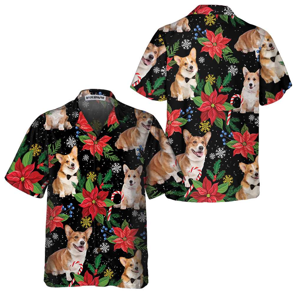 Corgi With Christmas Plants Hawaiian Shirt Funny Corgi Christmas Shirt  Women Best Christmas Gift Aloha Shirt For Men and Women