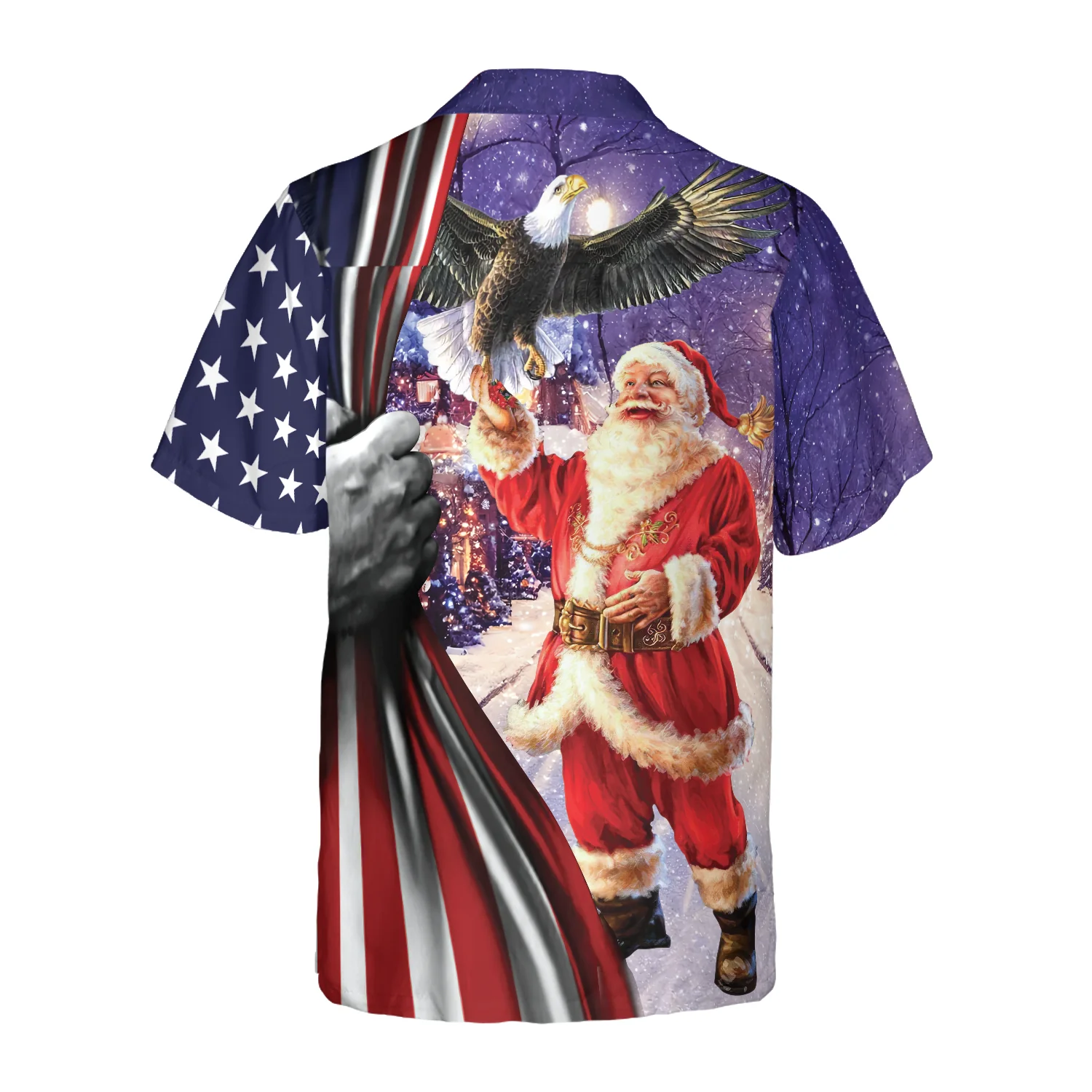 Hyperfavor Christmas Hawaiian Shirts Santa With Eagle Shirt Short Sleeve Christmas Shirt Idea Gift Aloha Shirt For Men and Women