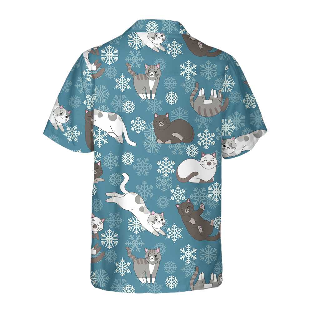 Blue Snowflakes Adorable Kittens Hawaiian Shirt Funny Christmas Aloha Shirt Aloha Shirt For Men and Women