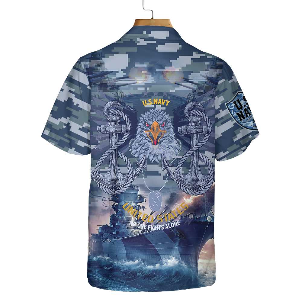 US Navy Veteran No One Fights Alone Veteran Hawaiian Shirt Proud Veteran Shirt Best Gift For Navy Veteran Aloha Shirt For Men and Women