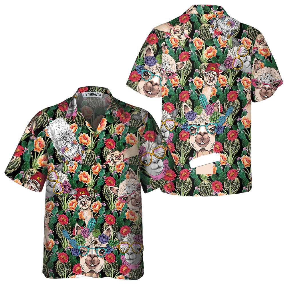 Funny Alpaca With Cactus Hawaiian Shirt Tropical Alpaca Shirt  Women Aloha Shirt For Men and Women