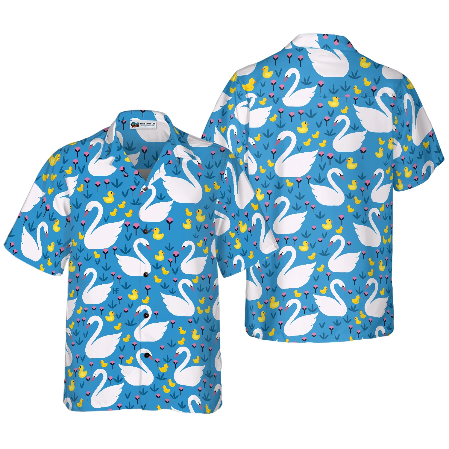 Swans And Ducks Swimming Hawaiian Shirt Sky Blue Animals And Floral Hawaiian Shirt Aloha Shirt For Men and Women